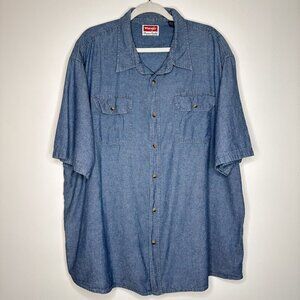 Wrangler Premium Denim 100% Cotton Blue Mens Short Sleeve Button-Down Shirt‎